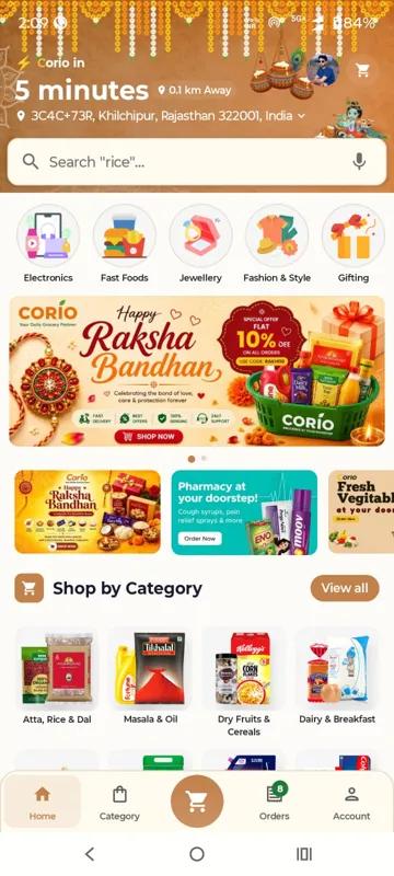 Grocery delivery app home screen
