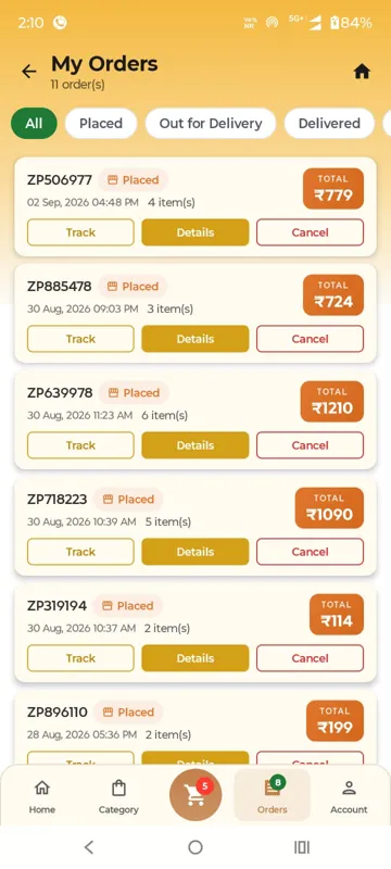 Grocery delivery app orders screen