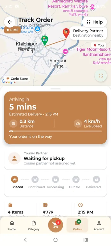 Grocery delivery app live order tracking screen