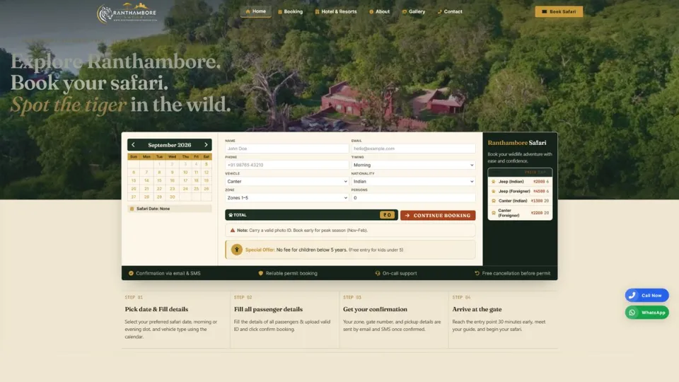 Ranthambore safari booking website built by Lamastack Technology